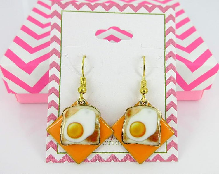 Summerfield Collection Gold-tone Orange Enamel Poached Egg Toast Charm Dangle Earrings