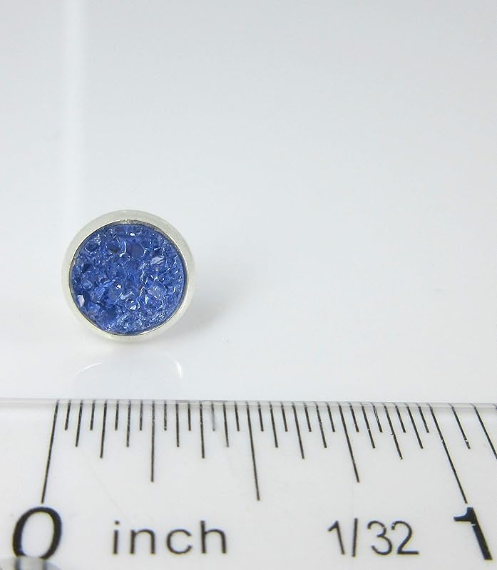 Summerfield Collection Duo Silver-tone Faux Druzy Stone Stud Earrings 8mm Set (Rainy Day Blues)