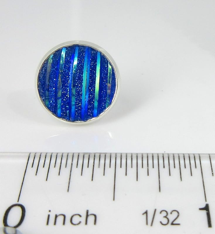 Summerfield Collection Silver-tone Frosted Metallic Stripe Stud Earrings 12mm (Royal Blue AB)