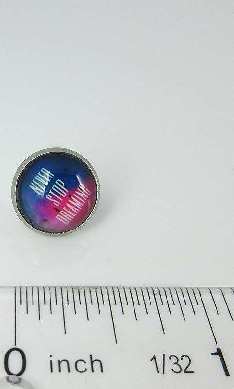 Summerfield Collection Stainless Steel Never Stop Dreaming Print Glass Stud Earrings 12mm