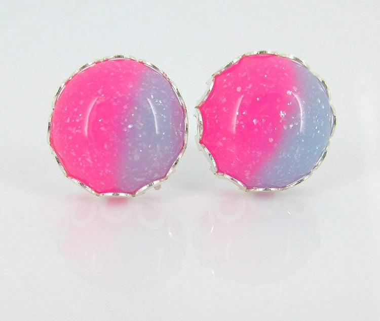 Summerfield Collection Stainless Steel Glitter Resin Stud Earrings 12mm Hot Pink Kawaii