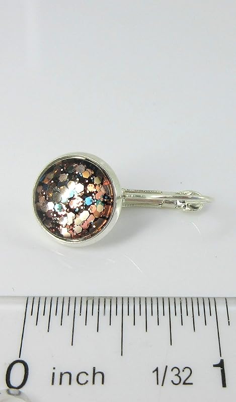 Summerfield Collection Silver-tone Black and Multi-Color Confetti Glitter Glass Lever-back Drop Earrings Hand-painted
