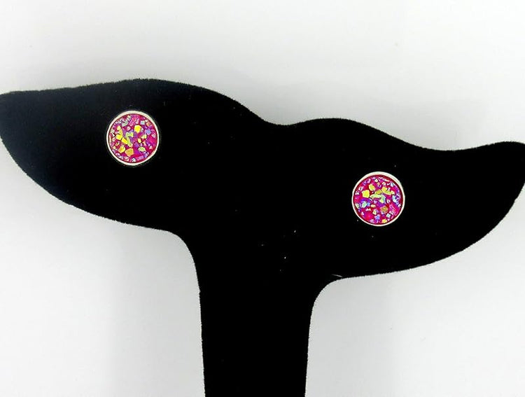 Summerfield Collection Duo Silver-tone Faux Druzy Stone Stud Earrings 8mm Set (Aqua Blue/Deep Pink AB)