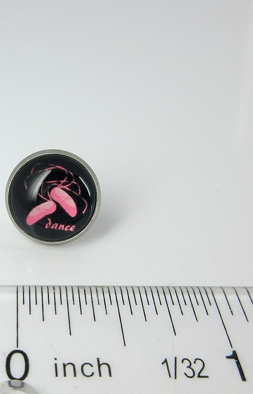 Summerfield Collection Stainless Steel I Heart Dance Print Glass Stud Earrings 12mm (Ballet Pointe Shoes)