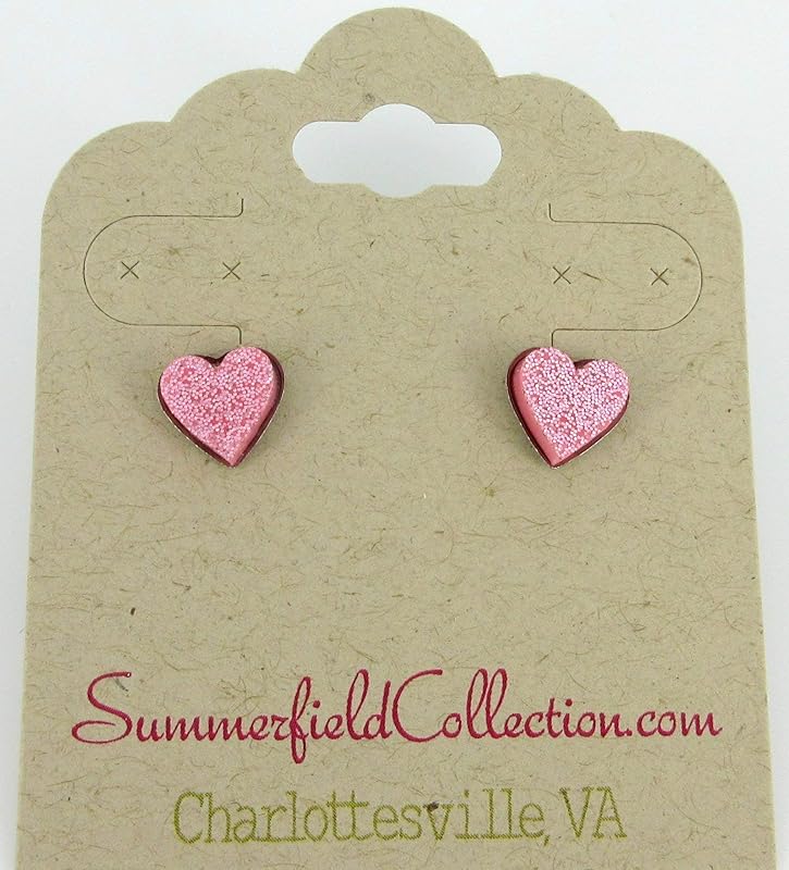 Summerfield Collection Stainless Steel Glitter Acrylic Heart Stud Earrings 8mm (Bubblegum Pink)