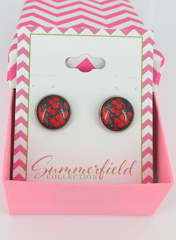 Summerfield Collection Stainless Steel Violin Print Glass Stud Earrings 12mm