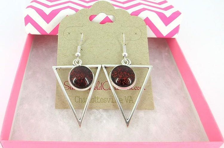 Summerfield Collection Antiqued Silver-tone Black and Color-shifting Red Glitter Glass Dangle Earrings Hand-painted