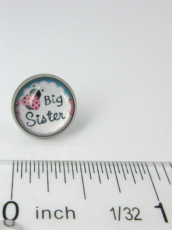 Summerfield Collection Stainless Steel Sister Print Glass Stud Earrings 12mm (Big Sister)