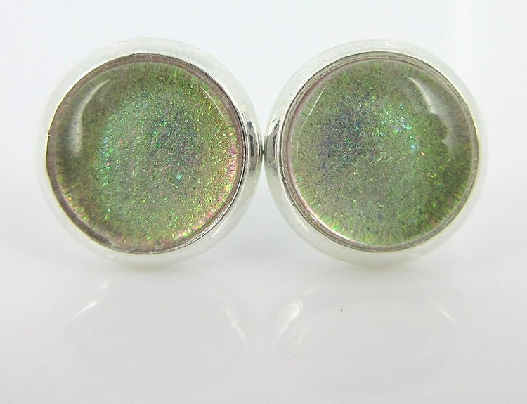 Summerfield Collection Silver-tone Nude Pink Color Shift Glitter Glass Stud Earrings Hand-painted 8mm