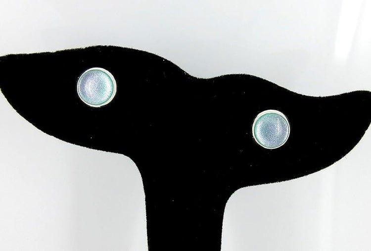 Summerfield Collection Silver-tone Light Blue Purple Pink Color Shift Glitter Glass Stud Earrings Hand-painted 8mm
