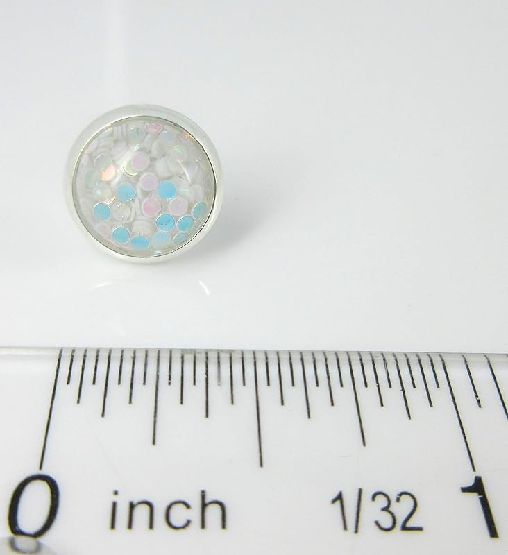 Summerfield Collection Shiny Silver-tone White Iridescent Glitter Resin Stud Earrings 10mm