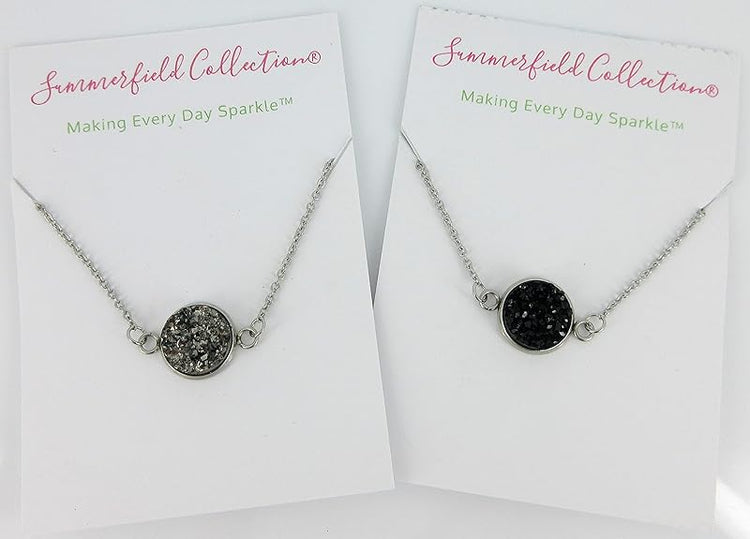 Summerfield Collection Stainless Steel Faux Druzy Stone Pendant Necklace (Gunmetal)
