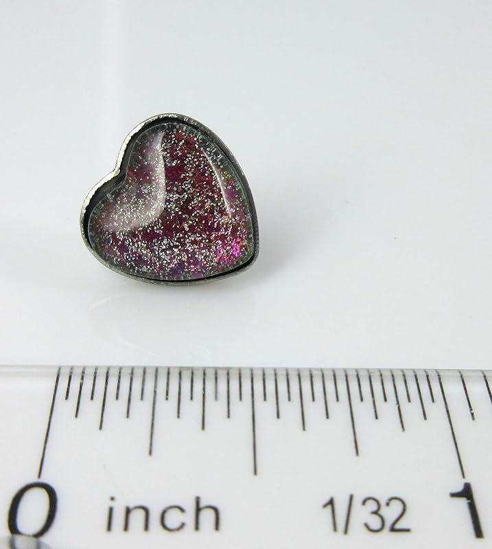Summerfield Collection Stainless Steel Black and Rainbow Flake Glitter Glass Heart Stud Earrings Hand-painted