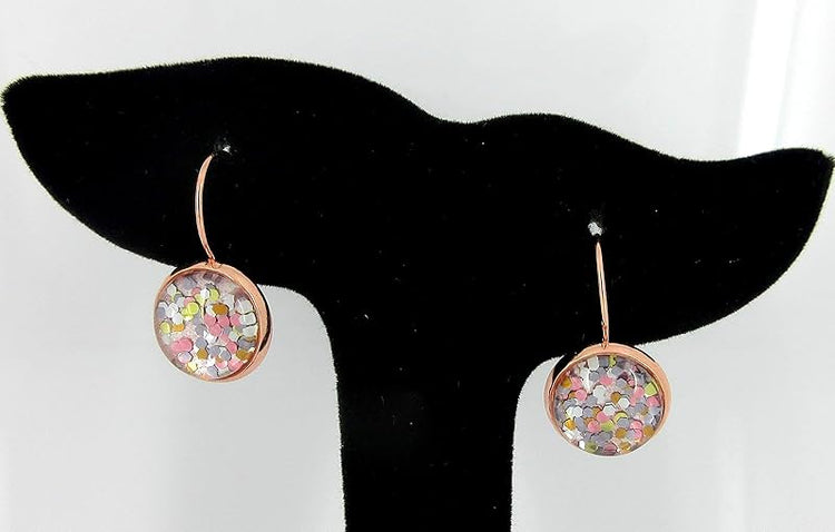 Summerfield Collection Rose Gold-tone Pearly Silver and 5 Metal Glitter Glass Drop Earrings Hand-painted