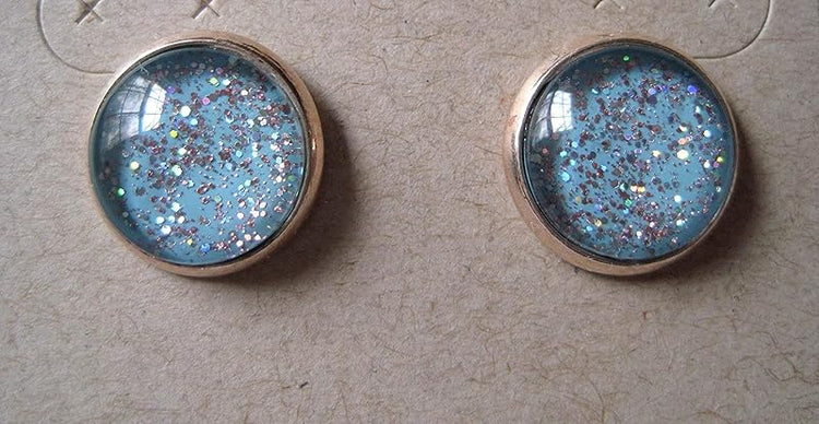 Summerfield Collection Glitter Glass Rose Gold-Tone Galaxy Stud Earrings Blue Sky Iridescent