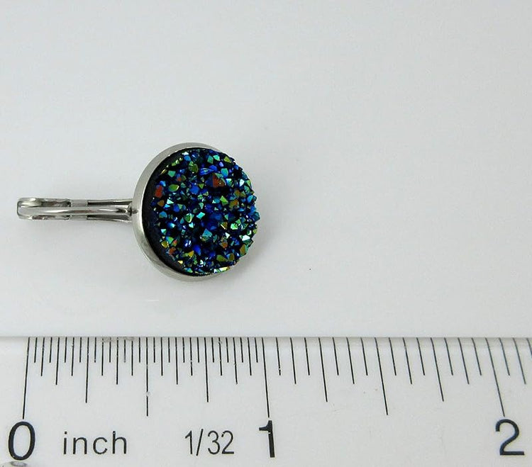 Summerfield Collection Stainless Steel Faux Druzy Stone Lever-back Drop Earrings 14mm (Blue/Green/Yellow)