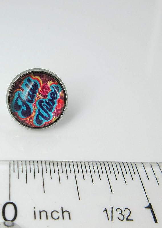 Summerfield Collection Stainless Steel Fall Vibes Print Glass Stud Earrings 12mm