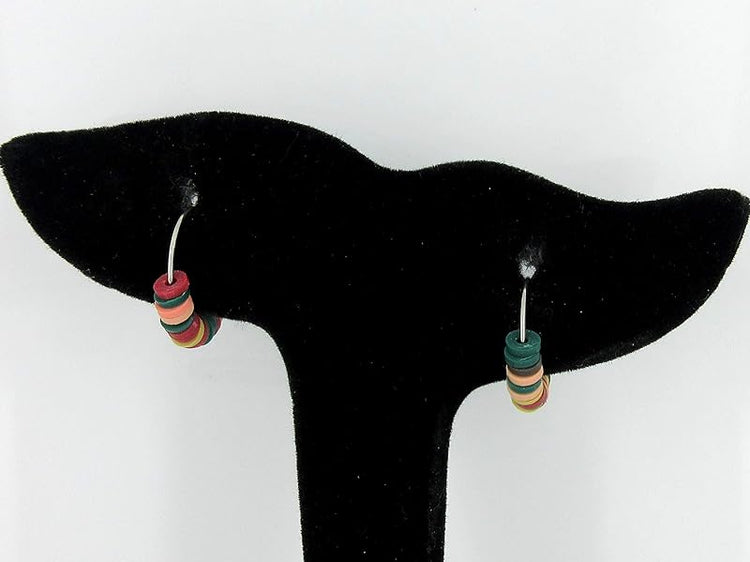 Summerfield Collection 15mm Stainless Steel Polymer Clay Katsuki Bead Hoop Earrings (Natural Multi)