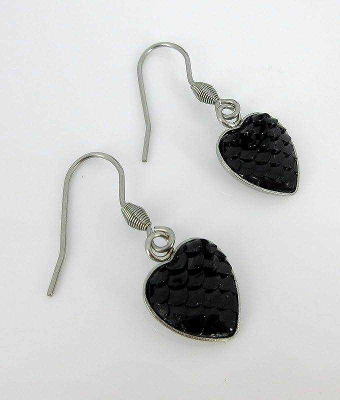 Summerfield Collection Mermaid Heart Choker Necklace Faux Black Suede Cord Dangle Earrings Set (Black)