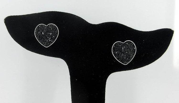 Summerfield Collection Silver-tone Heart Faux Druzy Stone Stud Earrings 12mm (Black)