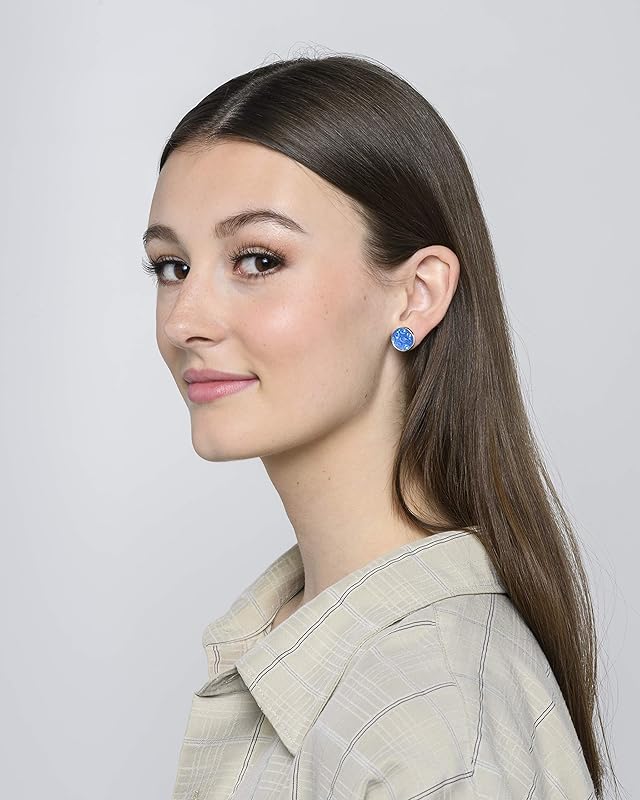 Summerfield Collection Silver-tone Frosted Flower Metallic Rainbow Stud Earrings 12mm (Sky Blue)