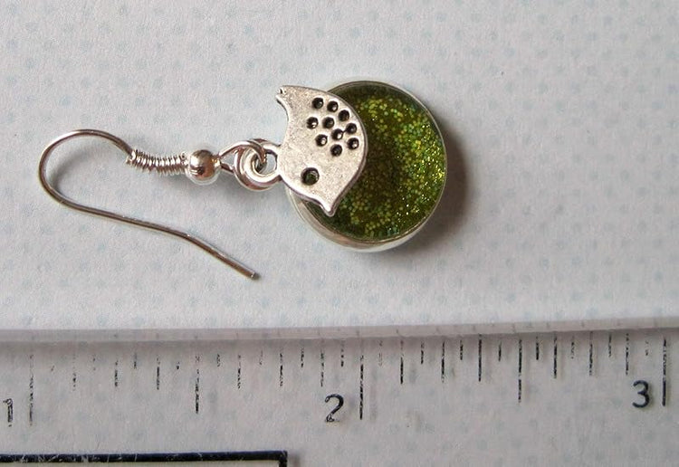 Summerfield Collection Silver-tone Yellow Green Glitter Glass Bird Charm Dangle Earrings Hand-painted