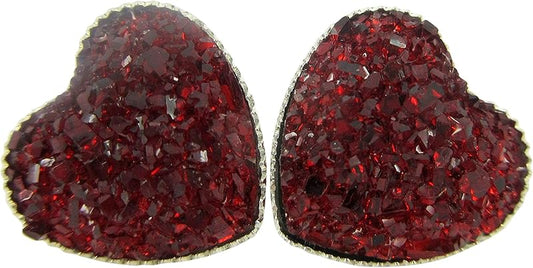 Summerfield Collection Silver-tone Heart Faux Druzy Stone Stud Earrings 12mm (Deep Red)