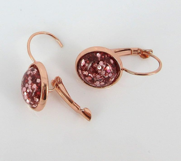 Summerfield Collection Rose Gold-tone Metallic Glitter Resin Lever-back Drop Earrings 12mm