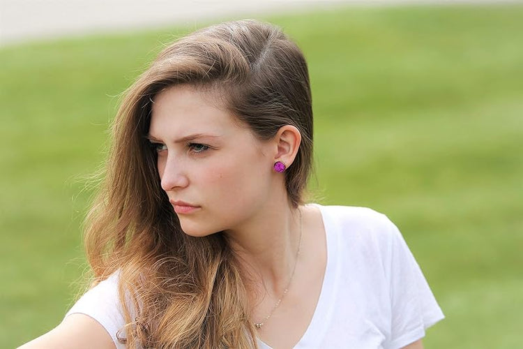 Summerfield Collection Antiqued Gold-tone Faux Druzy Stone Stud Earrings 12mm (Magenta)
