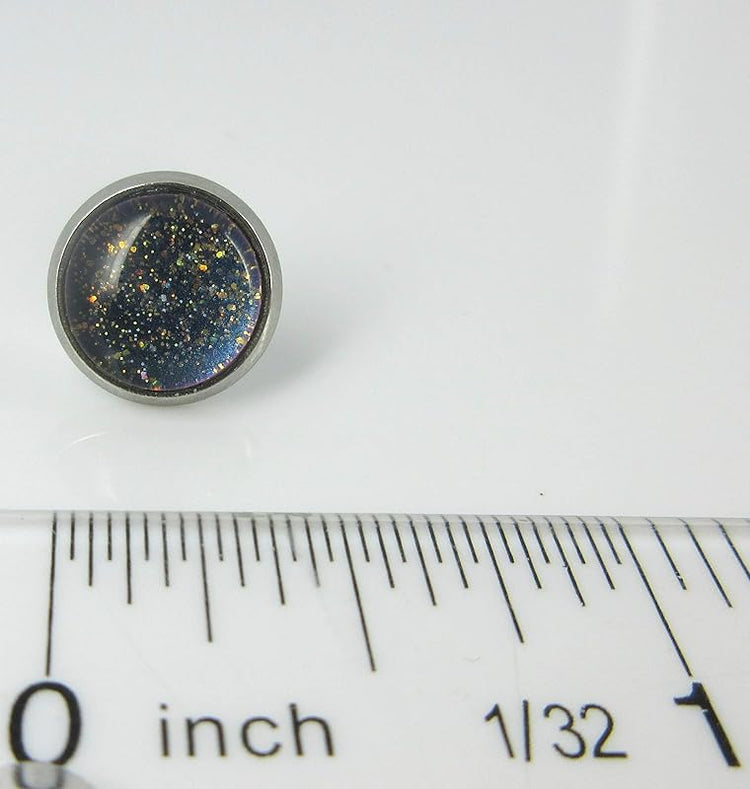 Summerfield Collection Stainless Steel Blue Purple Gray Glitter Glass Stud Earrings Hand-painted 10mm