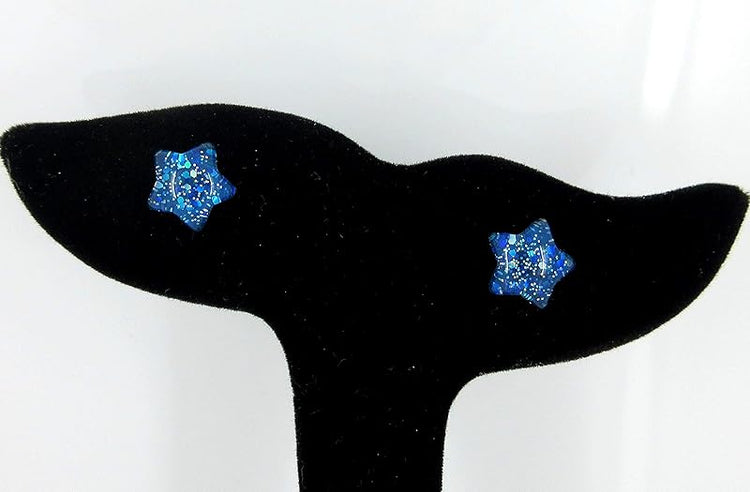 Summerfield Collection Royal Blue Star Shaped Glitter Glass Galaxy Stud Earrings 10mm Hand-painted