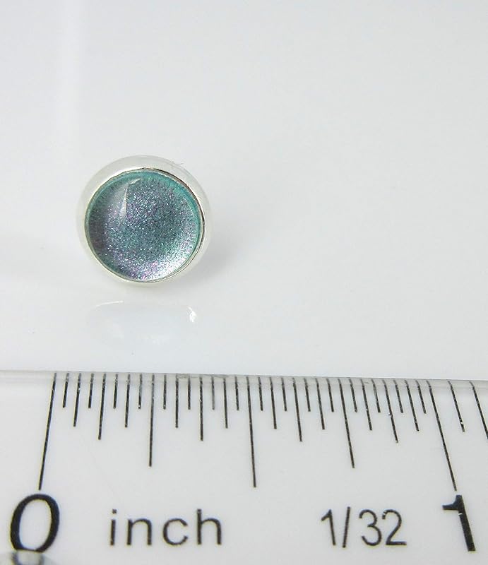 Summerfield Collection Silver-tone Light Blue Purple Pink Color Shift Glitter Glass Stud Earrings Hand-painted 8mm