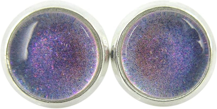 Summerfield Collection Silver-tone Pastel Purple Color Shift Glitter Glass Stud Earrings Hand-painted 8mm