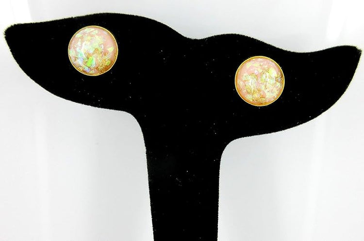 Summerfield Collection Shiny Gold-tone Pink and Opalescent Leaf Resin Stud Earrings 12mm