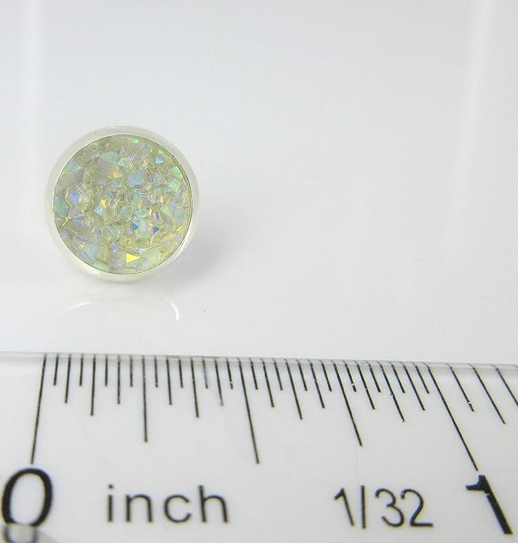 Summerfield Collection Silver-tone Faux Druzy Stone Stud Earrings 10mm (Clear AB)