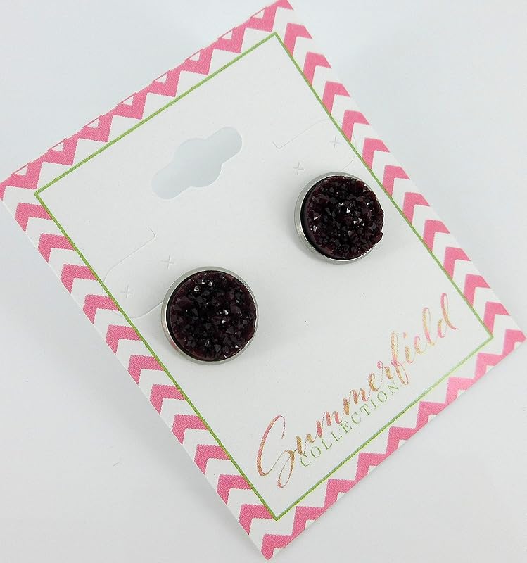 Summerfield Collection Stainless Steel Matte Faux Druzy Stone Stud Earrings 12mm (Maroon)
