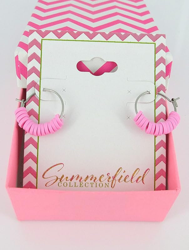 Summerfield Collection 15mm Stainless Steel Polymer Clay Katsuki Bead Hoop Earrings (Bubblegum Pink)