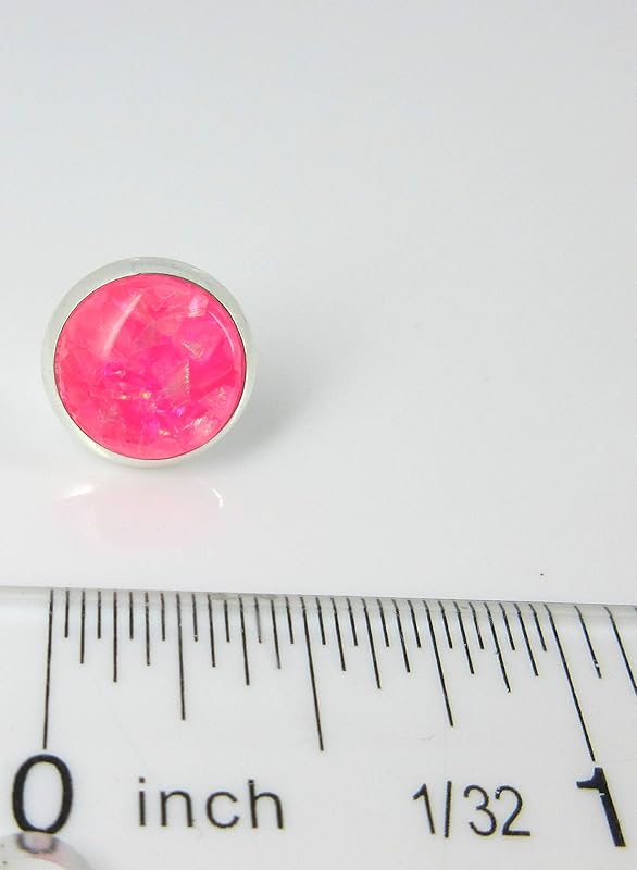 Summerfield Collection Shiny Silver-tone Opalescent Leaf Resin Stud Earrings 10mm (Hot Pink)