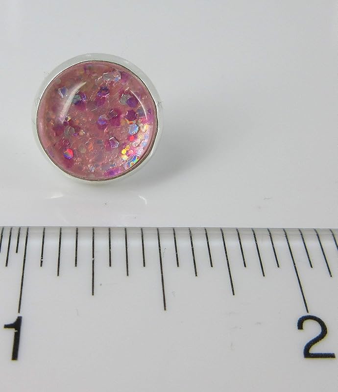 Summerfield Collection Silver-tone Pink and Purple Iridescent Glitter Glass Stud Earrings Hand-painted 12mm