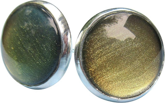 Summerfield Collection Silver-tone Metallic Green and Gold Color Shifting Glass Stud Earrings Hand-painted 12mm