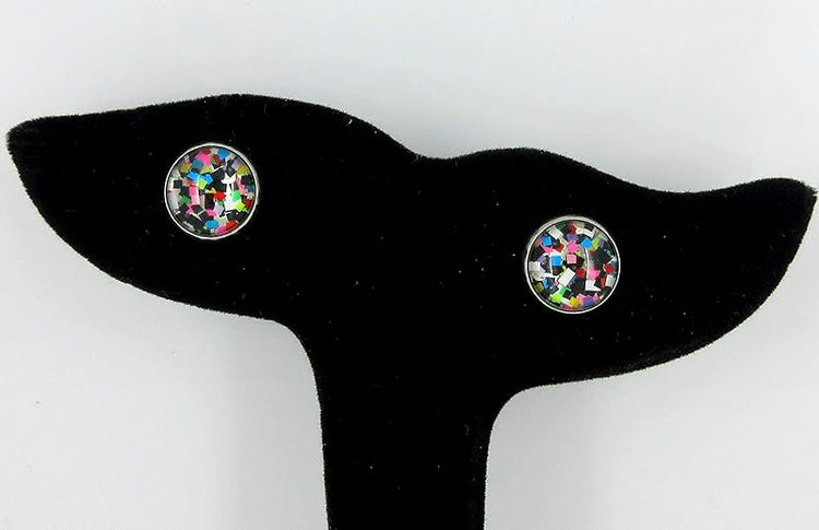 Summerfield Collection Stainless Steel Pixel Party Glitter Glass Stud Earrings Hand-painted 10mm