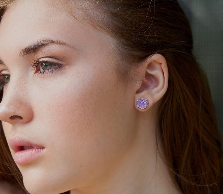 Summerfield Collection Silver-tone Purple AB Faux Druzy Stone Stud Earrings 10mm