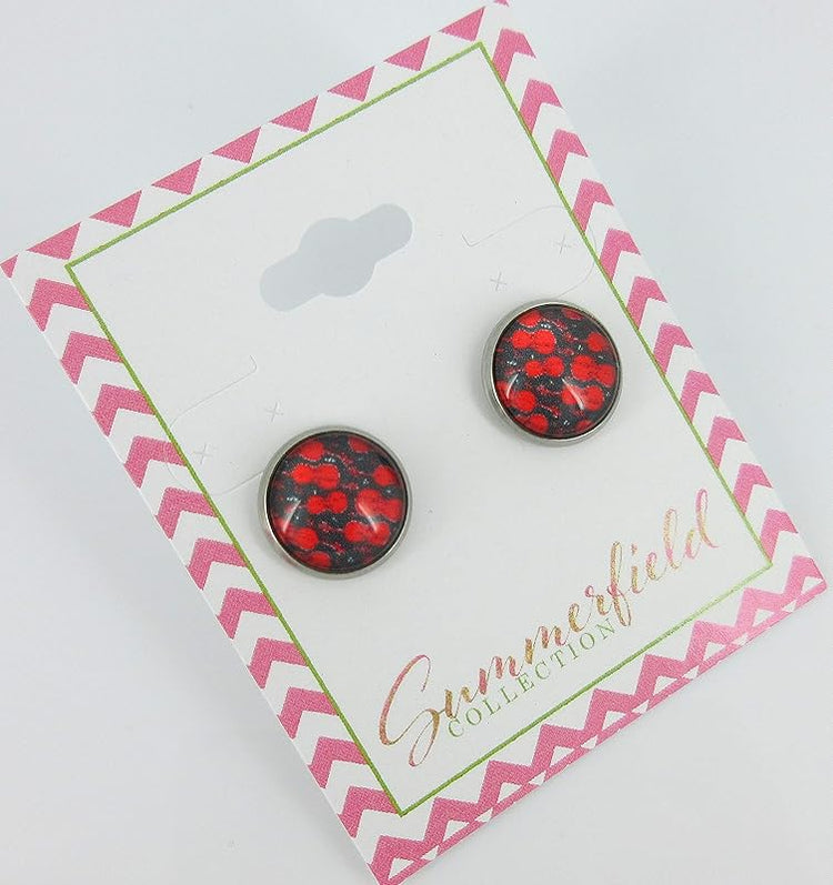 Summerfield Collection Stainless Steel Violin Print Glass Stud Earrings 12mm
