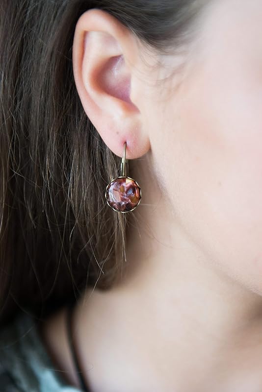 Summerfield Collection Antiqued Gold-tone Faux Tortoise Shell Resin Lever-back Drop Earrings