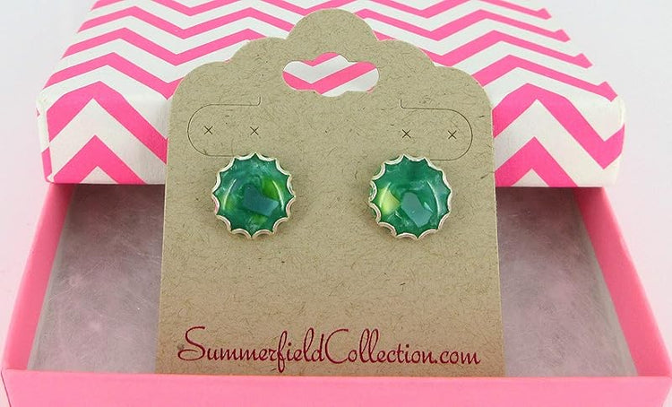 Summerfield Collection Stainless Steel Faux Shell Stud Earrings 12mm (Green)