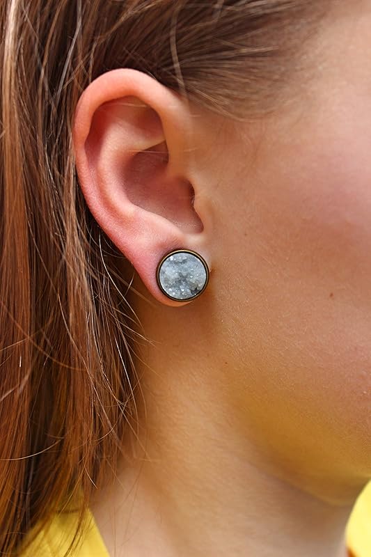 Summerfield Collection Antiqued Gold-tone Faux Druzy Stone Stud Earrings 12mm (Gray)