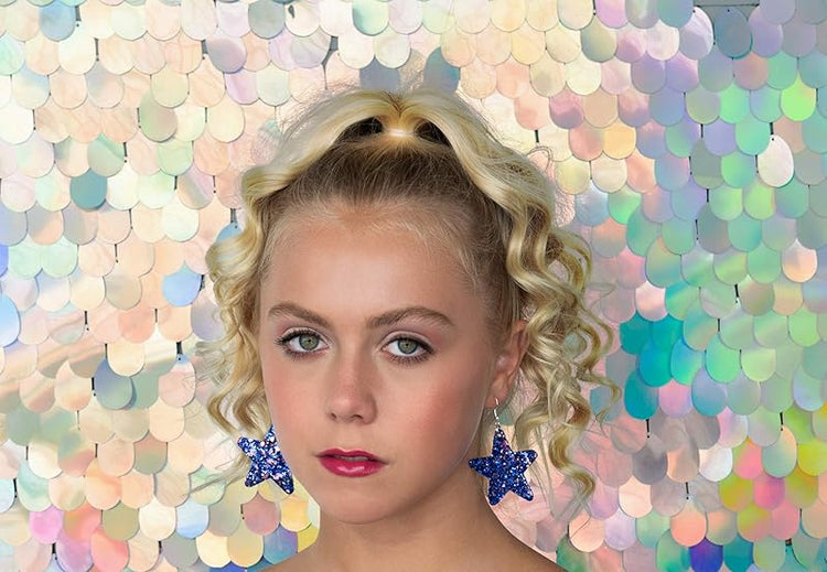 Summerfield Collection Glitter Faux Leather Large Star Dangle Earrings (Blue with Pink and Black)