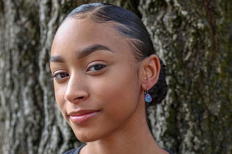 Summerfield Collection Hematite-tone Unicorn Tear Faux Druzy Stone Lever-back Drop Earrings 12mm