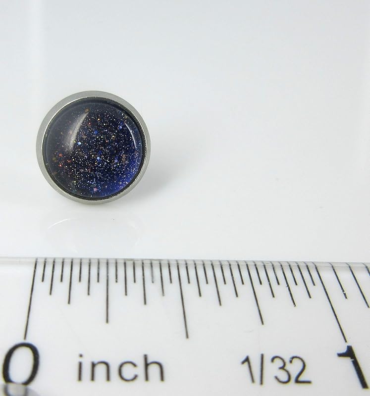 Summerfield Collection Stainless Steel Dark Purple and Gold Glitter Glass Stud Earrings Hand-painted 10mm