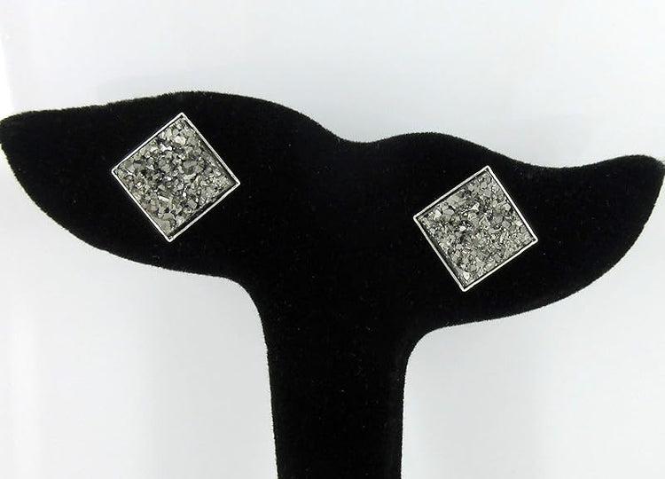Summerfield Collection Gunmetal Geometric Square Shaped Chunky Faux Druzy Stud Earrings 12mm Statement Hematite-tone